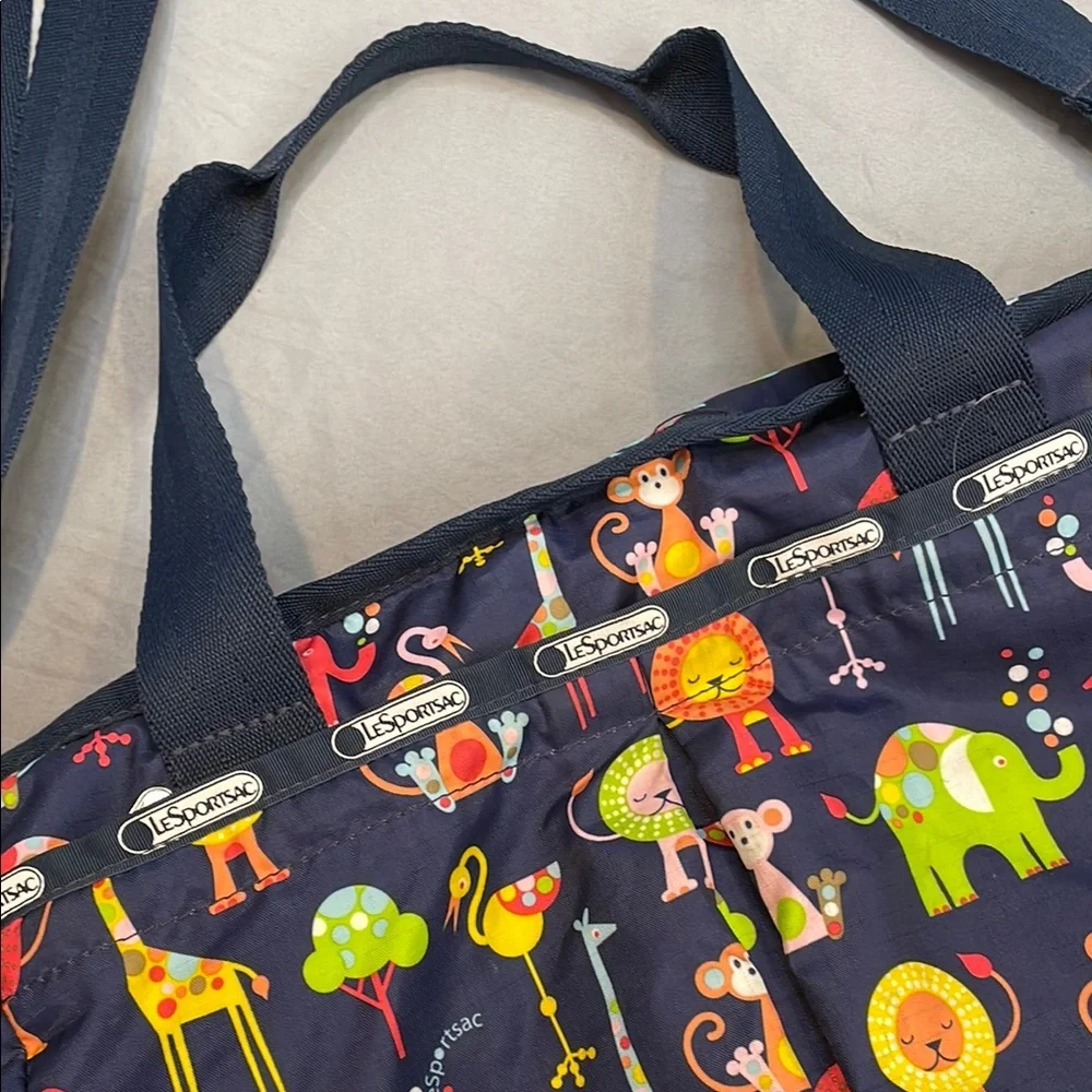 LeSportsac Ryan Diaper Bag Colorful Zoo Cute Animal Tote Baby Changing Pad Navy